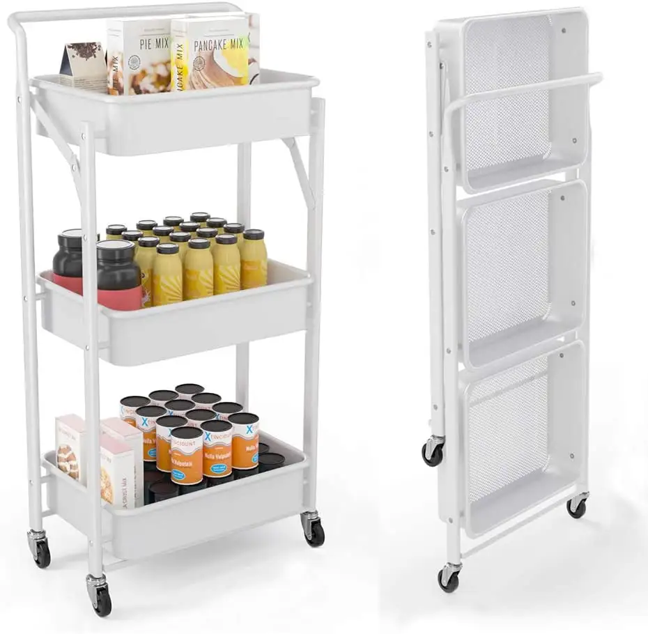 Organizador de cocina de 3 niveles, carrito de almacenamiento con ruedas y mango para cocina, dormitorio y baño