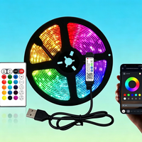 Lampu Strip LED RGB 5V USB 5050 Fleksibel Kit Lampu Latar TV dengan Remote & Kontrol Aplikasi Bluetooth Sinkronisasi Musik untuk Kamar Tidur & Gaming