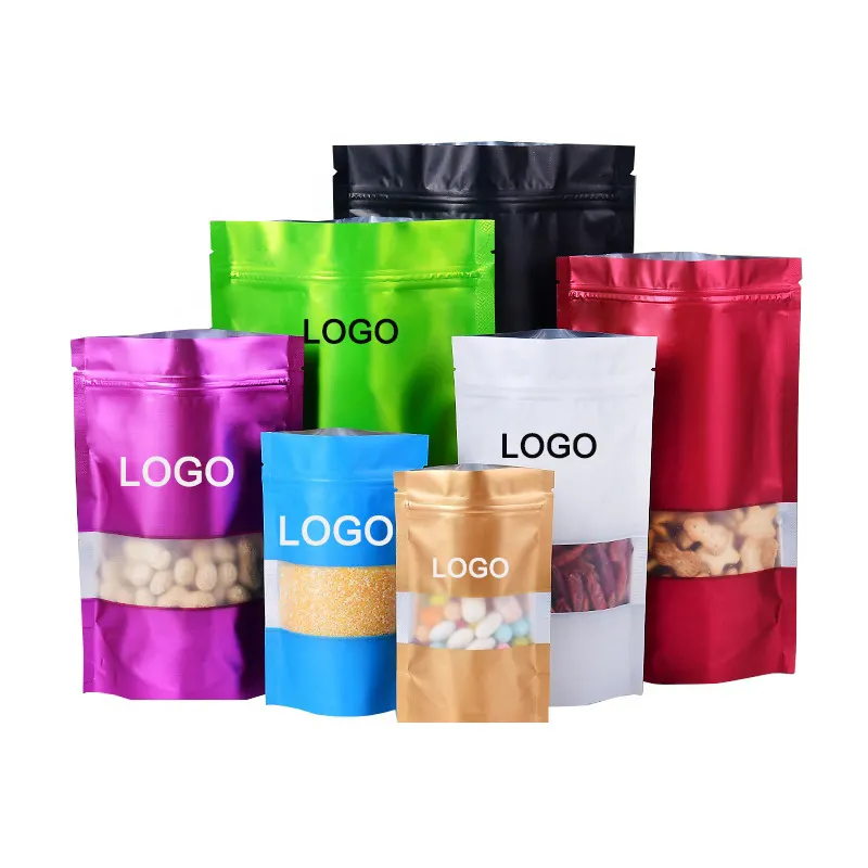 Customized food packaging plastic bags Biodegradable holographic Mylar flower bags Re-sealable ziplock window aluminum foil bags