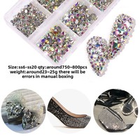 Strass en verre à fond plat pour nail art, couleurs assorties champagne, 6 boîtes, effet flash, simple, pour DIY, bijoux et nail art