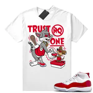 Cherry 11s Sneaker Match White Trust No One Cartoon Print 100% Cotton Unisex Graphic T Shirt For Men Streetwear Men's T Shirt