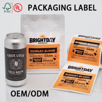 Étiquettes autocollantes pour sachets de café en rouleau, étiquettes pour emballages de sacs à fond plat, autocollants en vinyle imperméables et résistants à l'huile pour logos d'emballage