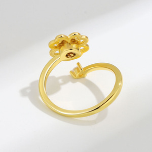 Anxiety <b>Spin</b> 4 Leaf Clover Open <b>Ring</b> Gold Plated Minimalist Insert Zircon Copper Fashion Jewelry For Women - Product Image 5