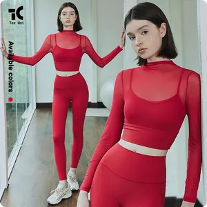 Sutiã feminino de manga comprida para ioga, roupa de treino de corrida vermelha ano do dragão vermelho