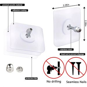 Transparent Traceless Self Adhesive PVC Square Multifunctional Wall Hooks (Hook Type) Single for Bathroom Living Tools Tableware - Product Image 2