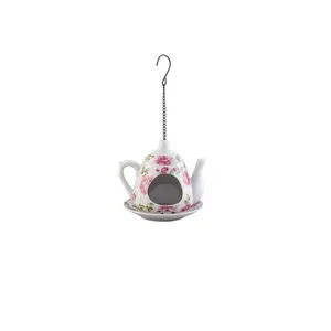 ceramic hanging birdhouse custom teapot shaped bird feeder house