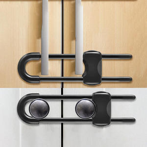 U-Shaped Child Safety Latch White Plastic Cabinet <b>Lock</b> Round Metal Handle Home Installation - Product Image 2