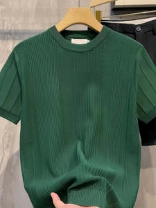 T-<span class=keywords><strong>shirt</strong></span> uni à manches courtes en soie glacée tricotée fine pour <span class=keywords><strong>homme</strong></span>, 180 grammes, collection été 2026 - Product Image 3