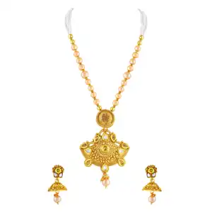 批发印度胡沙布创作时尚传统1克高镀金绳风格黄铜长哈拉姆项链套装
