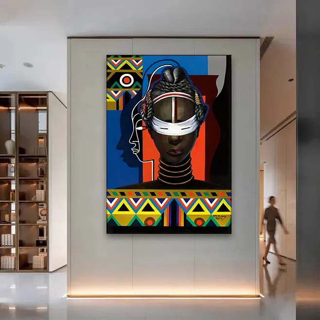 Neue abstrakte Kunst Schwarzes Porträt Kunst Leinwand Malerei afrikanischen traditionellen Stil Wandmalerei HD Poster für Hotel Wand dekoration