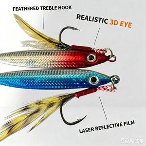 Ensemble de leurres métalliques 5 ou 10 pièces, poids mixtes 10-40g, jigs de pêche en eau salée avec hameçon triple et plume, boîte de rangement en plastique - Product Image 6
