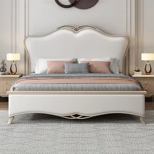 เตียงไม้เนื้อแข็งหรูหราน้ำหนักเบาแบบอเมริกัน,เตียงคู่สไตล์ยุโรปเตียงใหญ่สำหรับเก็บของสาธารณะแบบฝรั่งเศสสำหรับเฟอร์นิเจอร์ห้องนอน