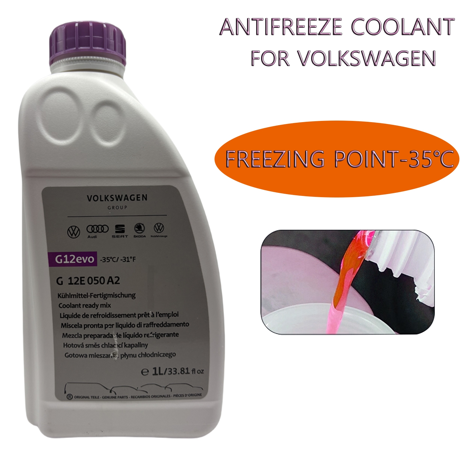 Quality Guarantee Liquid Antifreeze Coolant 1 Liter Pink G12E050A2 for Volkswagen Audi Skoda Auto Parts Image 3