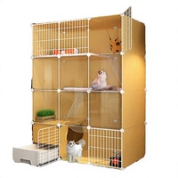 Cage à chat en fer massif à trois portes et trois niveaux, cadre en bois massif pour chats de grande taille, montage facile, hamac pour chat, bac à litière spacieux inclus