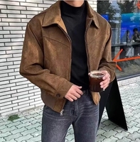 HO hommes printemps et automne rétro marron café daim manteau court vol veste
