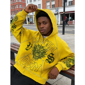 Distressed Worn Out Vintage OEM Custom Print Oversized Streetwear Heavyweight 400 GSM Boxy Zipper-up Men's Hoodie - Product Image 2
