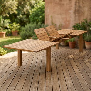 Table à manger extensible en bois massif moderne, design rectangulaire convertible, style minimaliste écologique, meubles pour la maison, utilisation en extérieur - Product Image 2