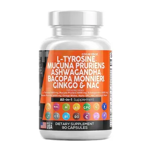 L-Tyrosine Mucuna Pruriens Bacopa Monnieri Ashwagandha capsules with N-Acetyl Cysteine NAC 5-HTP Vitamins for Focus brain health