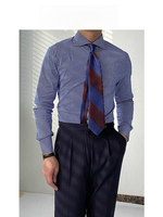 Chemise Homme Rayée Italienne Slim-Fit Décontractée Col Design Caractère Tendance Affaires Britannique Fil Teint Tricotée Printemps 100% Coton