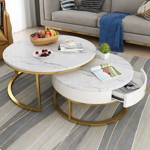 Tavolino da caffè moderno in acciaio inossidabile oro <span class=keywords><strong>bianco</strong></span> con cassetto <span class=keywords><strong>allungabile</strong></span> per mobili per la casa - Product Image 1
