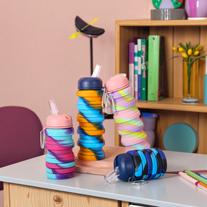 Bouteille d'eau en silicone sans BPA de 500 ml, type à pression, pour les activités de plein air et la rentrée scolaire, écologique pour la randonnée et les enfants - Product Image 2