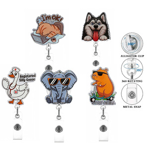 Glitter Acrylic Animal Badge Scroll Sunglasses Elephant Rotating <b>Clip</b> Retractable Easy-Pull ID Badge <b>Buckle</b> - Product Image 1