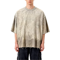 T-shirt en coton OEM pour la vente en gros, coupe carrée, effet délavé par pulvérisation, style streetwear, coupe oversize, effet délavé soleil, avec motif graphique 3D et lettres, couleur sauge