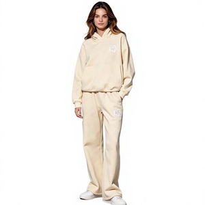 <b>Women</b> Luxury Heavyweight <b>Soft</b> Cotton Fleece Puff Printing Casual Loose Fit Pullover <b>Hoodie</b> & Sweatpants Set - Product Image 3