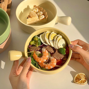 <b>Ceramic</b> Handle Bowl Set Solid Color 200ml Home Kitchen Dining Soup Salad Baking Bowl For Hotel Coffee <b>Tea</b> Use - Product Image 3