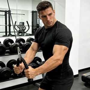 <span class=keywords><strong>T</strong></span>-<span class=keywords><strong>shirt</strong></span> de compression sans couture tricoté sur mesure OEM pour homme, élastique, séchage rapide, manches courtes, pour la course, la gym, le sport et le fitness - Product Image 3