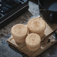 Panier de rangement rond écologique et naturel, nouvelle mode, en paille de blé tissée, bambou multifonction, décoration de salle de bain, cadeau pour la maison