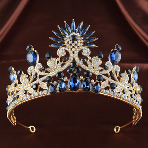Diadème de Mariée en <span class=keywords><strong>Or</strong></span> et Saphir, Couronne Baroque en Strass, Ornement de Tête de Reine, Ornement de Cheveux pour <span class=keywords><strong>Mariage</strong></span> et Bal de Promo, Diadème en Cristal pour la Mariée - Product Image 2