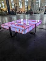 Table basse moderne de luxe en cristal rose LED RGB intelligente avec application et télécommande et pieds plaqués or pour salon
