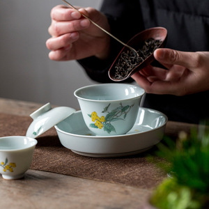 Hand Painted Porcelain Gaiwan With Lid And Stand For Kung Fu <b>Tea</b> <b>Set</b> Antique Style Loquat Design - Product Image 3