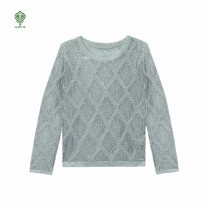 เสื้อสเวตเตอร์ถักแบบสวมหัวสำหรับผู้หญิงเสื้อสเวตเตอร์สีเทาเมทัลลิกคอกลมแขนยาวแบบกำหนดเอง - Product Image 1