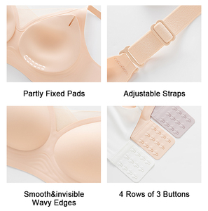Sujetador sin aros con cuello en V de malla cortada a láser, lencería OEM al por mayor, con soporte fino acolchado de gel, talla grande, sin costuras para mujer - Product Image 3