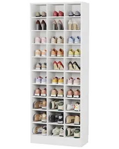 Tribesigns White Wooden Multi-Tiered Tall Space-Saving Shoes Storage Cabinet with Removable Board for different height shoes