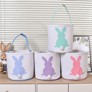 Wholesale Canvas Colorful Rabbit with Cute Pompom Tails Handle Storage <strong>Bunny</strong> <strong>Easter</strong> <strong>Basket</strong> - Product Image 3