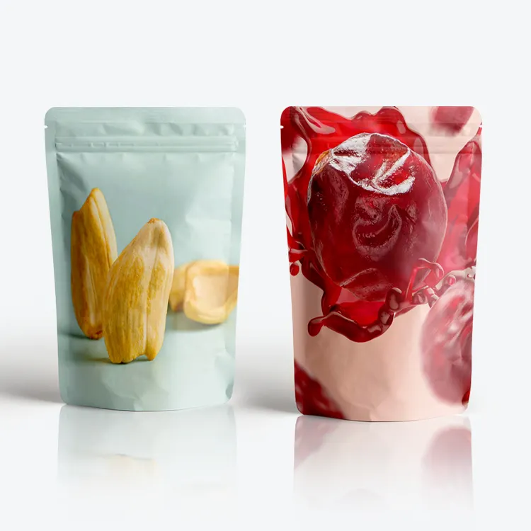 Personalización resellable Stand Up Plasticbag Ropa interior Embalaje Zip Lock Mylar Bolsas con ventana transparente Bolsa de aperitivos de frutas secas