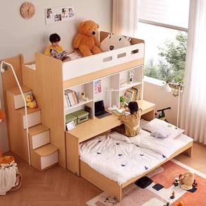 <span class=keywords><strong>Lit</strong></span> superposé multifonctionnel en bois pour enfants avec bureau informatique intégré, meubles de rangement dissimulés et escalier escamotable - Product Image 3