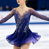 Robe de patinage artistique à manches longues dégradé noir et rose, dos profondement ouvert, ornée de strass, pour spectacle de danse sur glace