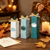 3 décorations en bois de citrouille bleues vieillies, design colonne verticale pour la décoration de fête de Thanksgiving