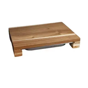 Tabla de cortar de madera de acacia rectangular de alta calidad con cajón de acero inoxidable tabla de cortar de madera con bandeja