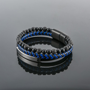 Natural Volcanic Rock Men's Leather <b>Rope</b> <b>Bracelet</b> Multi-layer Leather Woven <b>Bracelet</b> Steel Magnetic Snap Carrying Strap - Product Image 2