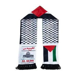 도매 판촉 사용자 정의 로고 디자인 15*135cm 제조 업체 팔레스타인 목걸이 팔레스타인 깃발 새틴 스카프