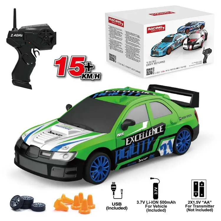 1/24 2.4G 4Ch Mini course 4Wd dérive Rc voiture enfants télécommande jouet véhicule Tpr roue avec lumière LED garçons passe-temps