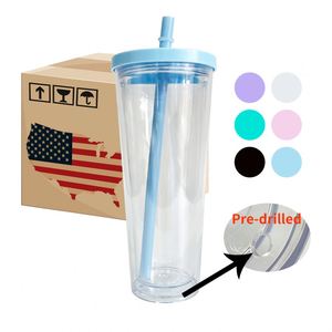 24Oz/700ml Double Wall <b>Plastic</b> Acrylic clear Transparent Tumblers Smoothie <b>Cups</b> Pre-drilled Reusable Boba <b>Cup</b> for DIY Snow Globe - Product Image 1