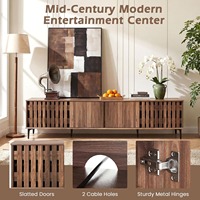 Meja Konsol TV Bergaya Midcentury 4 Pintu dengan 4 Kabinet Penyimpanan dan 6 Kaki Logam untuk Ruang Tamu
