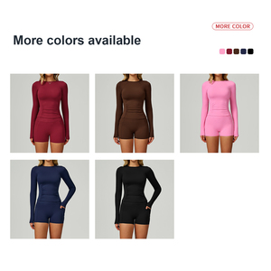 Abito personalizzato a maniche lunghe <span class=keywords><strong>per</strong></span> Yoga a asciugatura rapida da <span class=keywords><strong>donna</strong></span> a vita alta da <span class=keywords><strong>palestra</strong></span> abbigliamento sportivo attillato <span class=keywords><strong>per</strong></span> il Fitness - Product Image 5