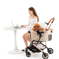 Poussette 3 en 1 pour petits chiens moyens chiots chats Coussin de transport détachable Cadre en aluminium léger et pliable Double entrée sans fermeture éclair
